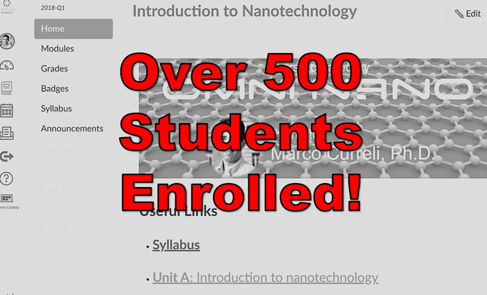 Over 500 students enrolled in Omni Nano's "Introduction to Nanotechnology" online course in the past 2 months.