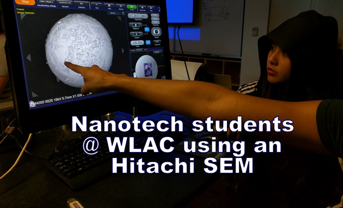 Nanotechnology students at West LA College operating an Hitachi Scanning Electron Microscope (SEM).